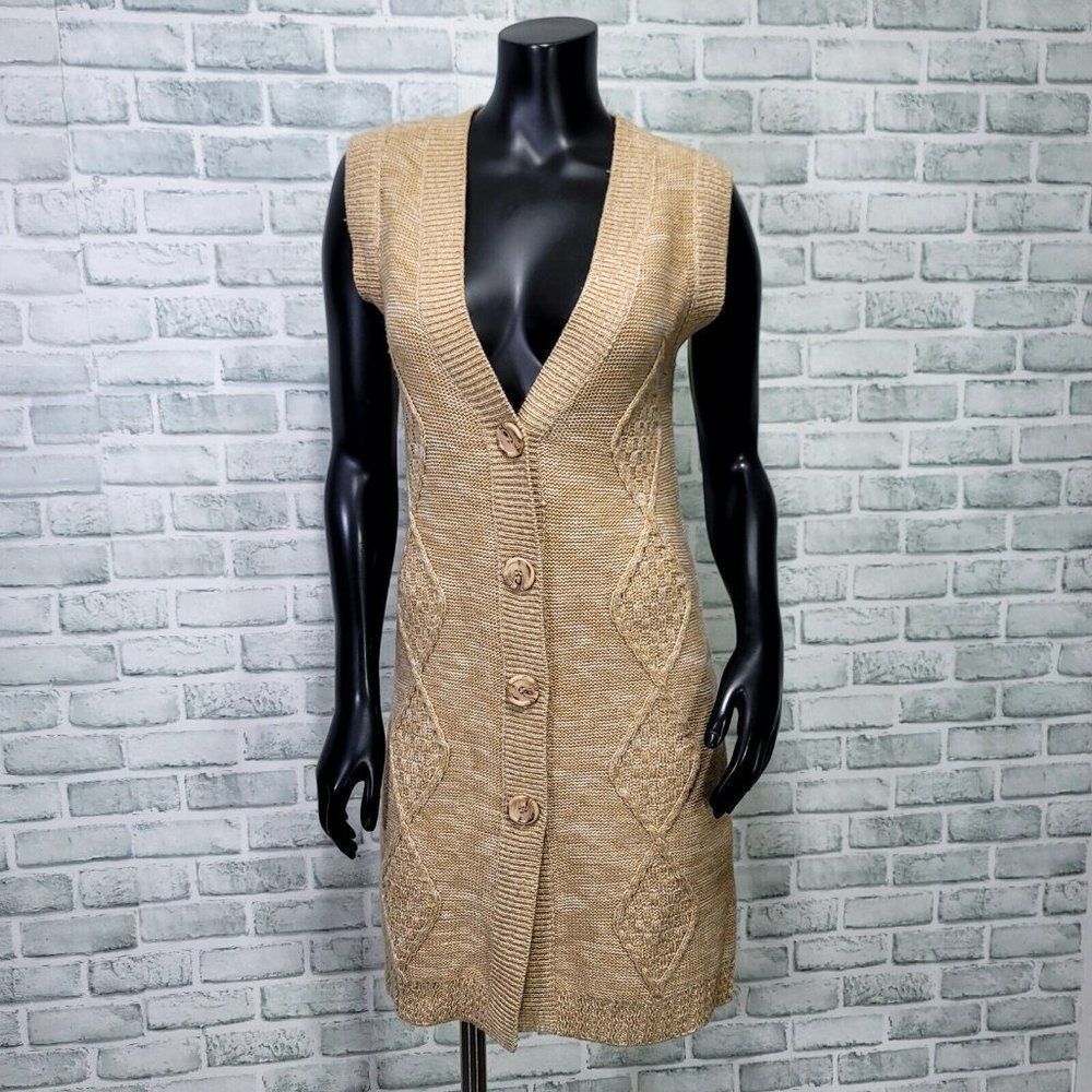 Vintage‎ 90s Y2K The Limited Womens M Beige Knit Sleeveless Sweater Vest Duster